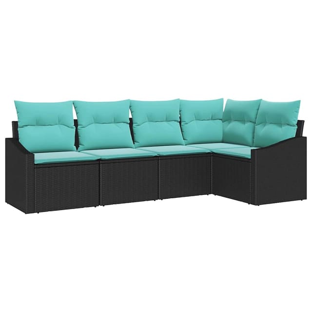 vidaXL Sofa Set mit Kissen 5-Tlg Schwarz Poly-Rattan 3346726
