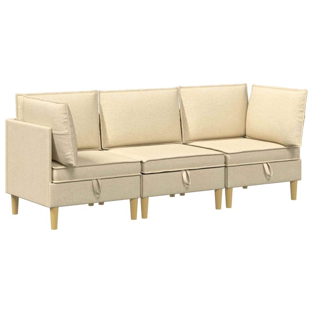 vidaXL Wohnzimmergarnitur mit Kissen mit Speicher 3 Stk Creme Stoff 3413708