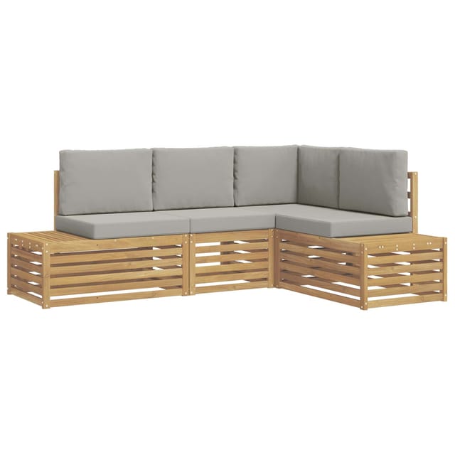 vidaXL Outdoor-Sofagarnitur mit Kissen 4 Stück Weiß und Hellgrau 3392466