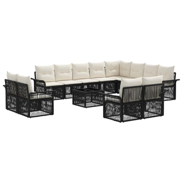 vidaXL Gartensofa-Set 13-Tlg Schwarz und Cremeweiß Poly-Rattan 3435007