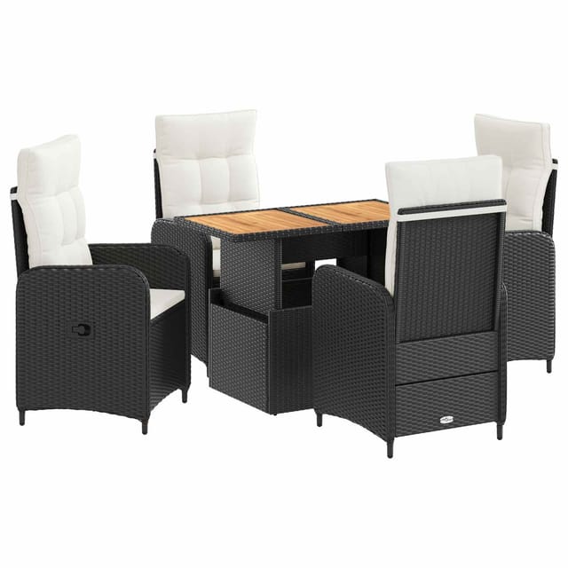 vidaXL Outdoortisch-Set mit Kissen 5 Stk Schwarz und Cremeweiß 3422409