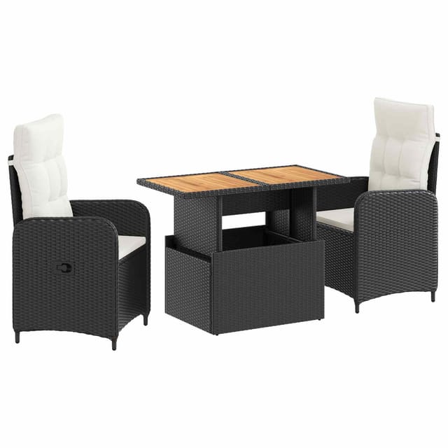 vidaXL Outdoortisch-Set mit Kissen 3 Stk Schwarz und Cremeweiß 3422408