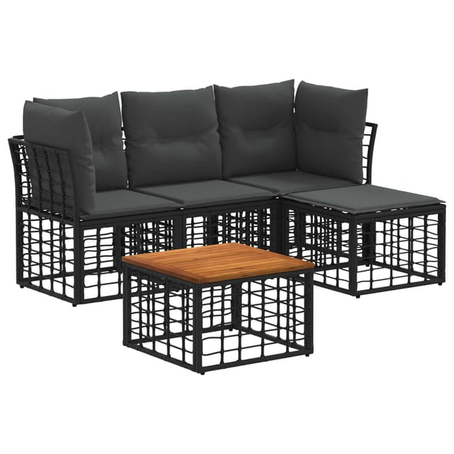 vidaXL Outdoor-Sofagarnitur 5 Stk Schwarz und Dunkelgrau Polyester 3437457