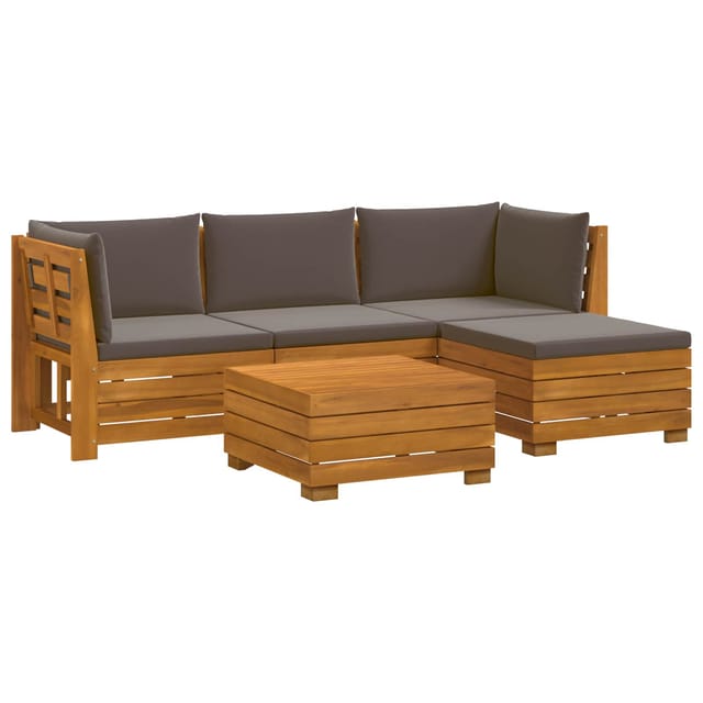 vidaXL Outdoor-Sofagarnitur mit Kissen 5 Stück Braun Massivholz Akazie 3403103
