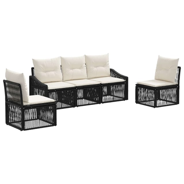 vidaXL Gartensofa-Set 5-Tlg Schwarz Poly-Rattan 3435961