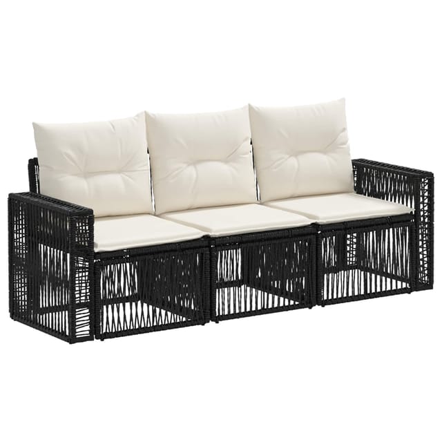 vidaXL Gartensofa-Set 3-Tlg Schwarz und Cremeweiß Poly-Rattan 3435040