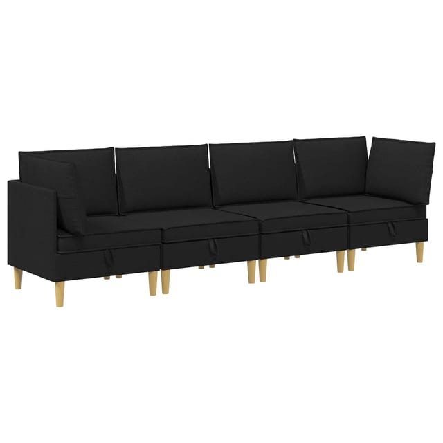 vidaXL Wohnzimmergarnitur mit Kissen mit Speicher 4 Stk Schwarz Stoff 3413684