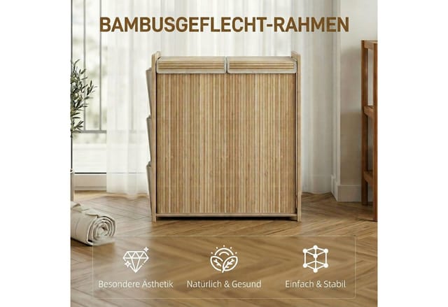 HOMCOM Laundry Hamper Bambus Oxford-Stoff 63L x 33B x 78H cm Naturholz