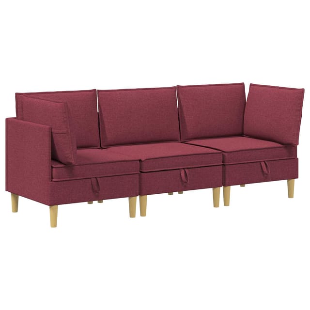 vidaXL Wohnzimmergarnitur mit Kissen mit Speicher 3 Stk Weinrot Stoff 3413688