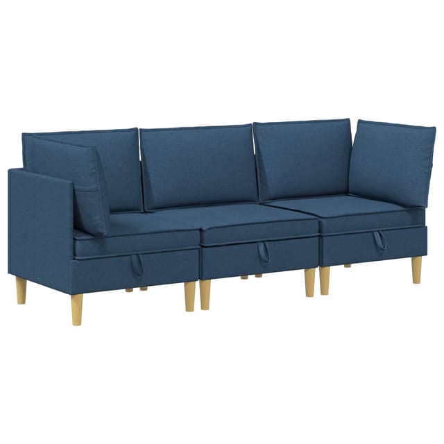 vidaXL Wohnzimmergarnitur mit Kissen mit Speicher 3 Stk Blau Stoff 3413713