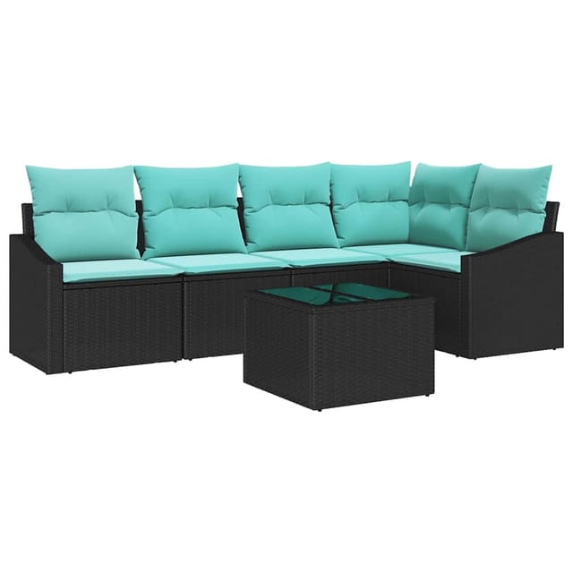 vidaXL Sofa Set mit Kissen 6-Tlg Schwarz Poly Rattan 3346736