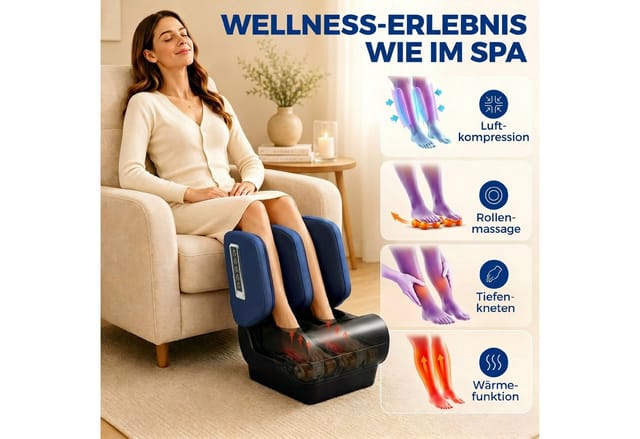 HOMCOM Beinmassagegerät Stoff TPR Kunststoff 38L x 37B x 46H cm Blau+Schwarz