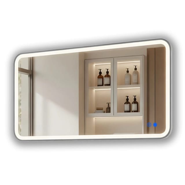 ARTFORMA LED Badspiegel Rechteckig mit Abgerundeten Ecken 120x70 cm mit Beleuchtung Rahmen Gebürstetes Silber Antibeschlag Touch IP44