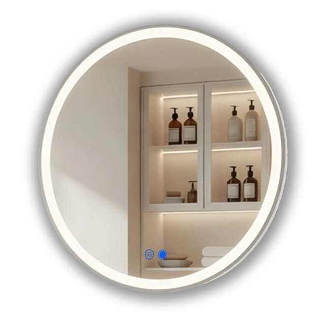 ARTFORMA LED Badspiegel Rund 80 cm mit Beleuchtung Rahmen Gebürstetes Silber Antibeschlag Touch IP44