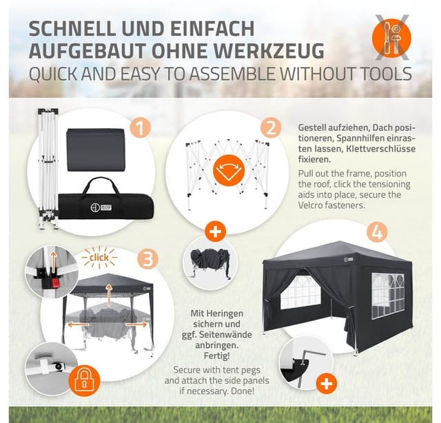 ECD Germany Pop Up Pavillon 3x3 m Anthrazit Faltpavillon Wasserdicht