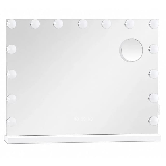 DELUKE Schminkspiegel HELGA mit Licht 58x12x46cm Kunststoff Weiß Hollywood Speigel Kosmetikspiegel Make-Up-Spiegel