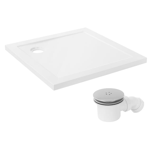 LuxeBath Duschwanne 80x80 cm mit Ablaufgarnitur Eckig Weiß Duschtasse Komplett Set mit Siphon