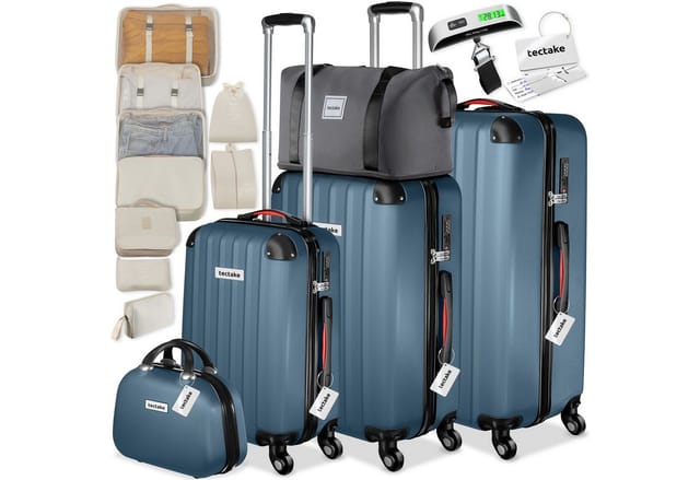 Tectake Hartschalenkoffer Set Cleo 19 Teilig Hartschalen Aus Robustem Abs Kunststoff Mit Teleskopgriff und Tsa Schloss Mit Zubehör 48 x 30 5 x 75 cm