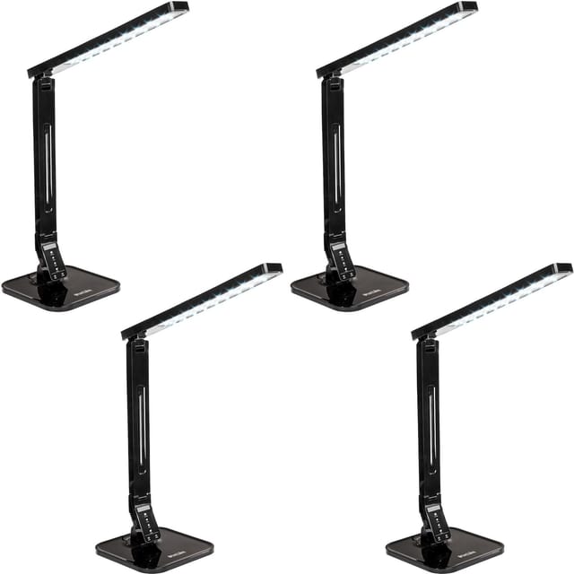 Tectake Schreibtischlampe Led 14 W 5 Helligkeitsstufen 4 Farbtemperaturen 4Er Set 46 x 2 10 x 18 cm Schwarz