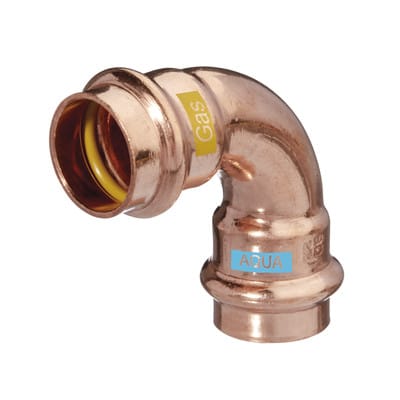 Kreabad Gas Wasser Fitting Bogen 90 Grad 15 x 15 I/I Kupfer V Press Aquagas