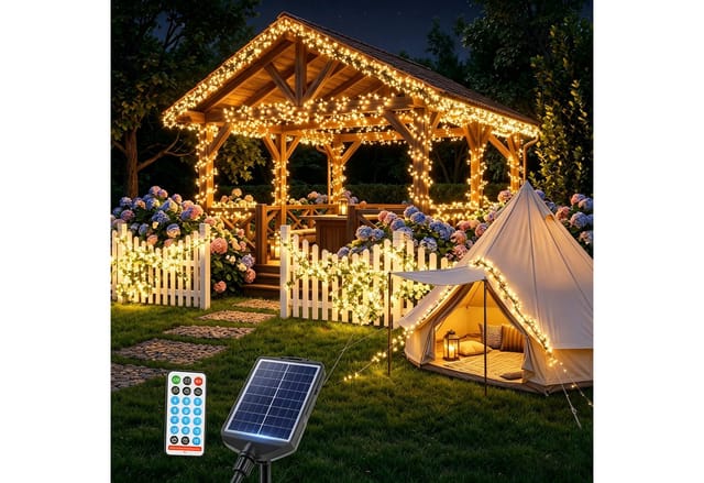 Salcar Solar-Cluster-Lichterkette 768 LED Warmweiß 5,6 m USB Timer IP44