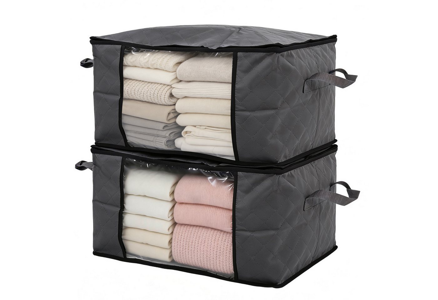 Sekey Aufbewahrungstasche Faltbar Aufbewahrungsbox mit Deckel für Bettdecken 2-tlg Kleiderschrank Organizer Reißverschluss Griffe Kleidung Bettwäsche Bild 2