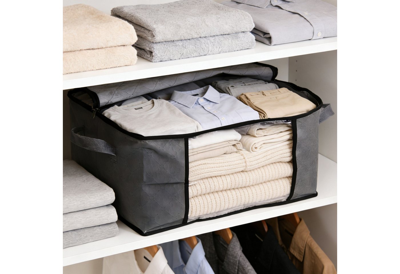 Sekey Aufbewahrungstasche Faltbar Aufbewahrungsbox mit Deckel für Bettdecken 2-tlg Kleiderschrank Organizer Reißverschluss Griffe Kleidung Bettwäsche Bild 3