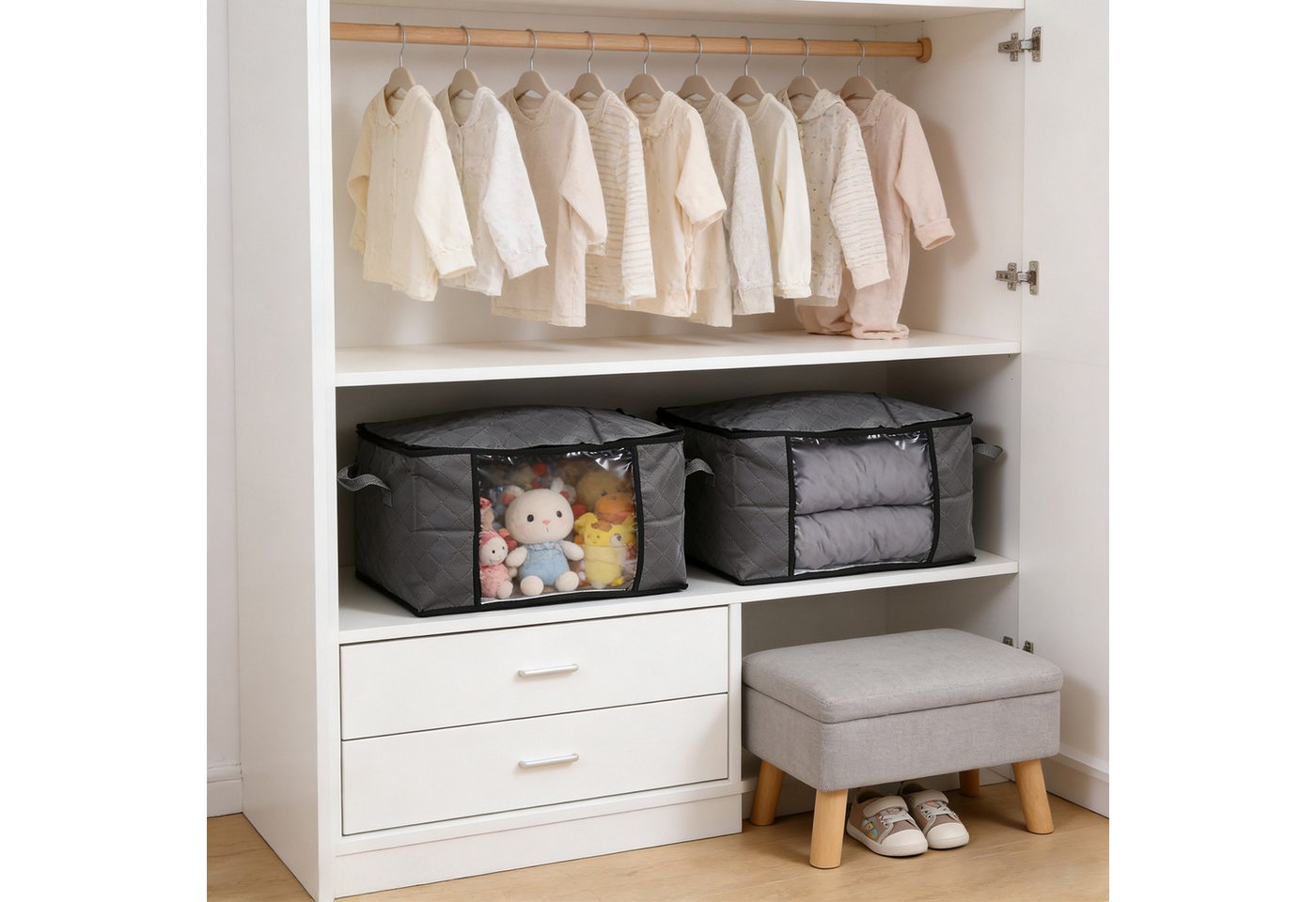 Sekey Aufbewahrungstasche Faltbar Aufbewahrungsbox mit Deckel für Bettdecken 2-tlg Kleiderschrank Organizer Reißverschluss Griffe Kleidung Bettwäsche Bild 4