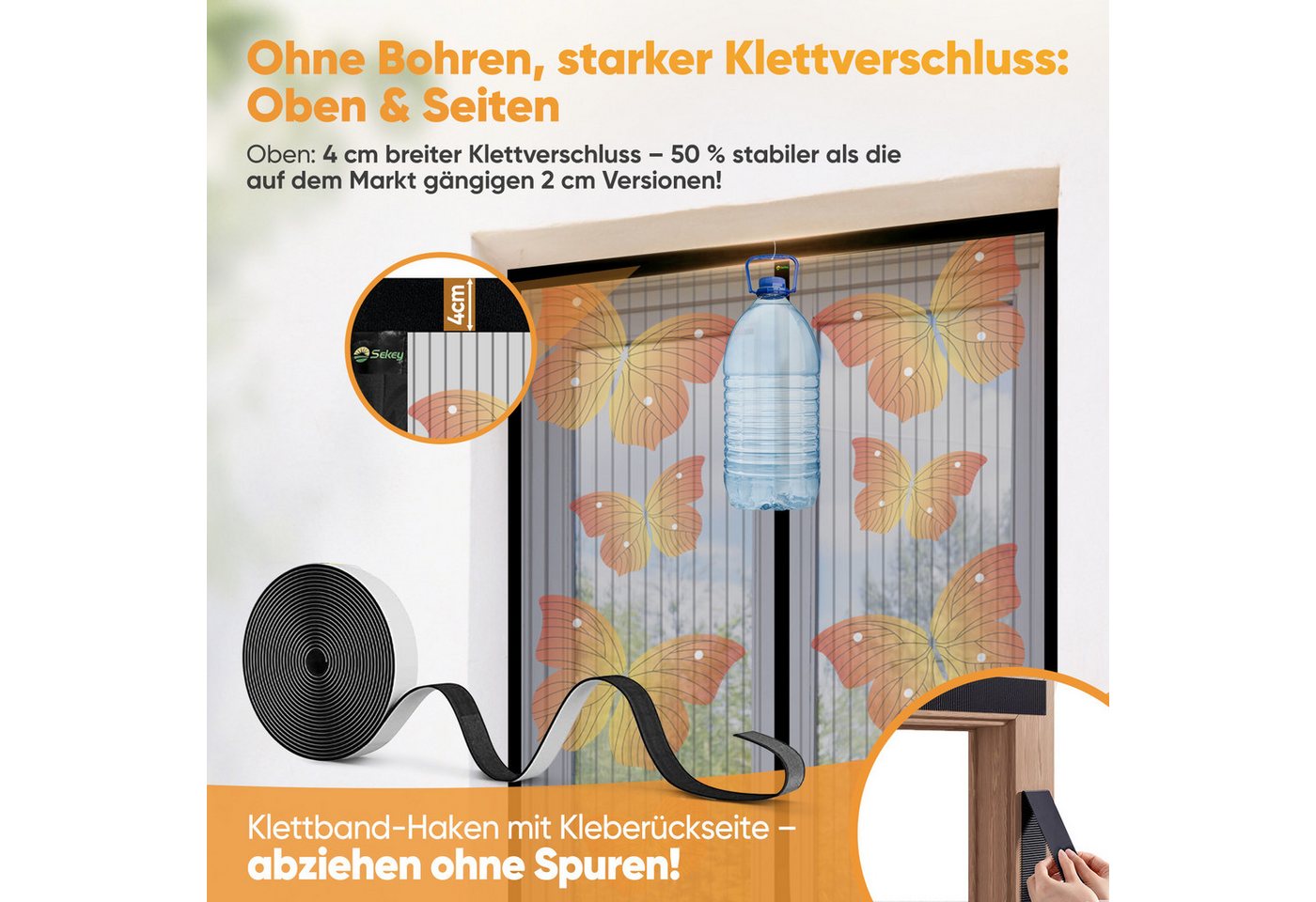 Sekey Insektenschutz-Tür Fliegengitter für Balkontür mit Schmetterlingsmotiv Magnetisch 100 x 210 cm Insektenschutz für Balkon Mückenschutz Türvorhang