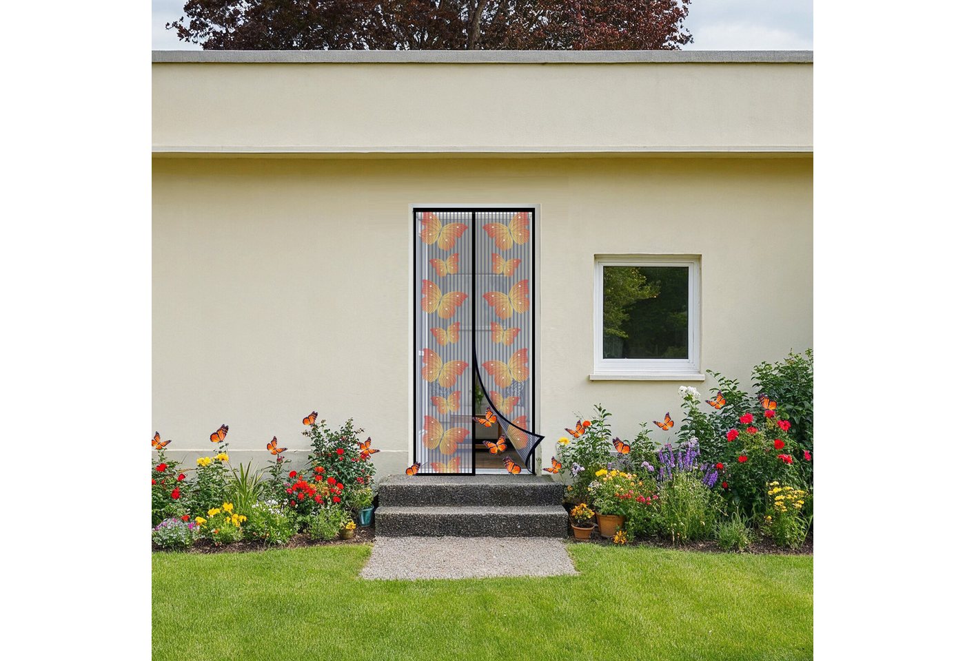 Sekey Insektenschutz-Tür Fliegengitter für Balkontür mit Schmetterlingsmotiv Magnetisch 100 x 210 cm Insektenschutz für Balkon Mückenschutz Türvorhang Bild 2