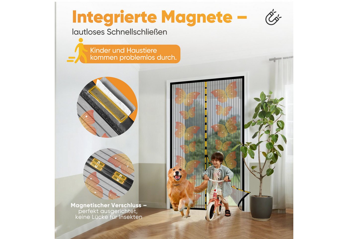 Sekey Insektenschutz-Tür Fliegengitter für Balkontür mit Schmetterlingsmotiv Magnetisch 100 x 210 cm Insektenschutz für Balkon Mückenschutz Türvorhang Bild 4