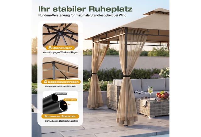 Sekey Pavillon 3x3 m mit Moskitonetz Doppeldach Wasserdicht Windfest