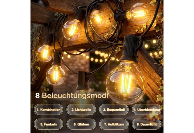 Salcar 15M Solar G40 LED Lichterkette mit Fernbedienung Außen Glühbirnenkette