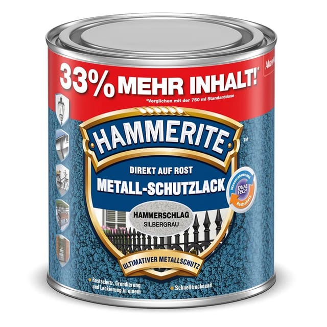 Hammerite Metall-Schutzlack Silbergrau Hammerschlag 1,