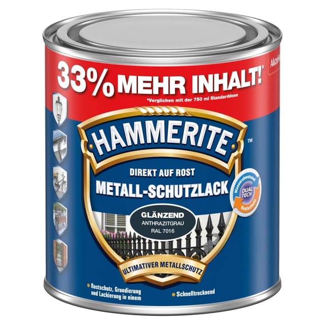 Hammerite Metall-Schutzlack Anthrazitgrau RAL 7016 glänzend 1,