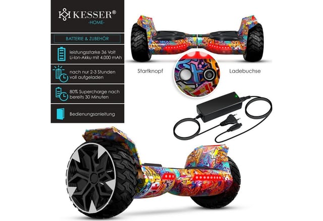 KESSER® Hoverboard 8,5 Zoll 800 mit Bluetooth Lautsprecher, LED Licht, Kinder Sicherheitsmodus, Dual Motor, Smart Elektro Self Balance Board Hover E-Scooter