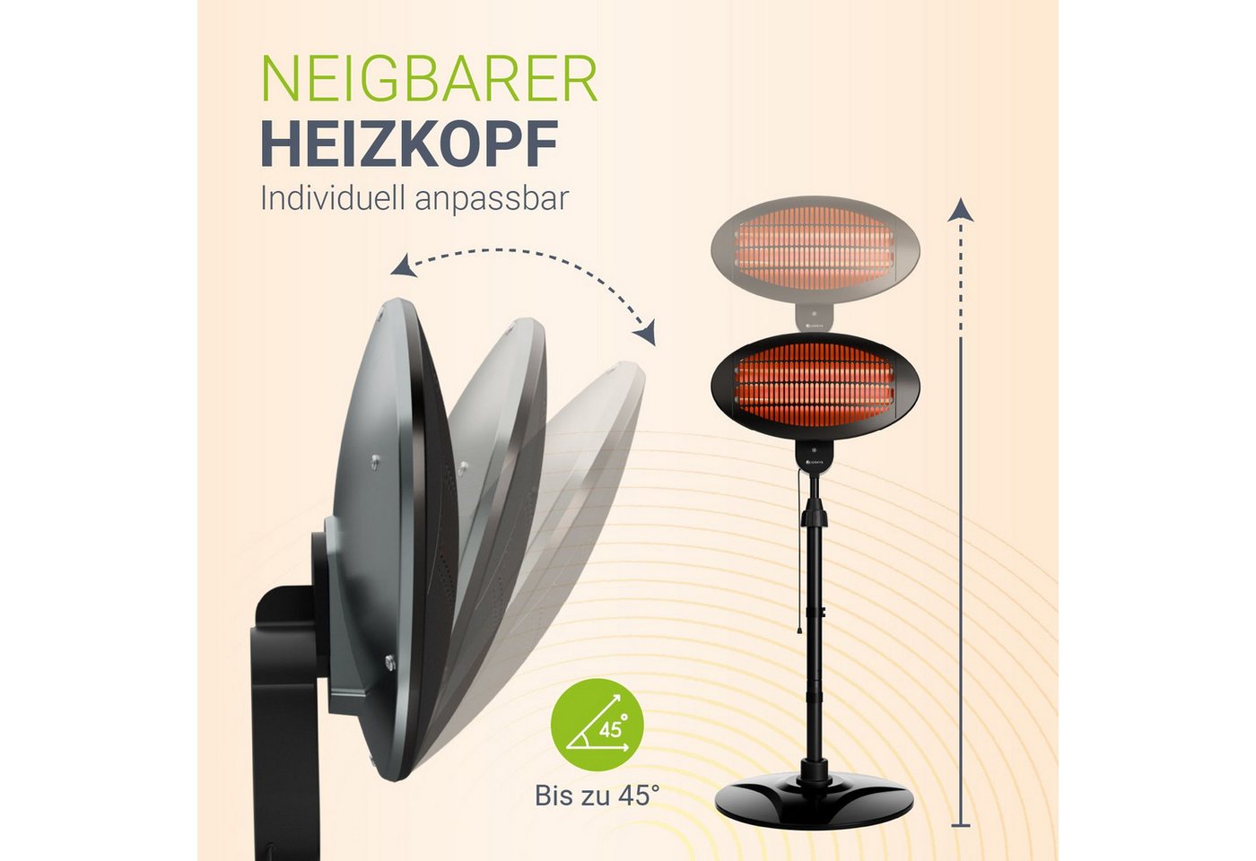 Juskys Infrarotstrahler 2000 W – Schwarz, mit 3 Heizstufen & höhenverstellbarem Gestell Bild 2
