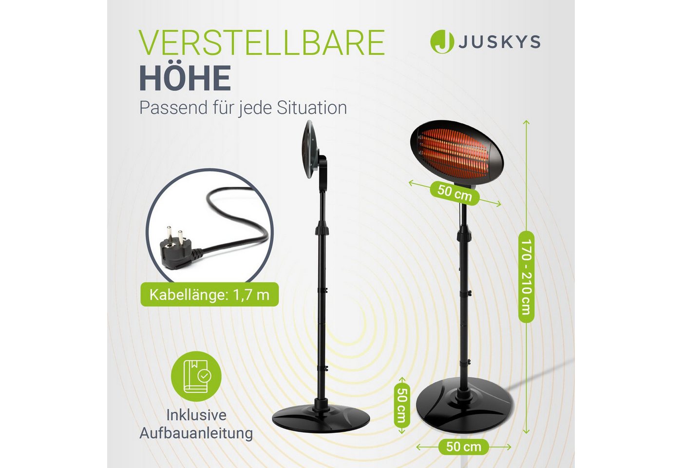 Juskys Infrarotstrahler 2000 W – Schwarz, mit 3 Heizstufen & höhenverstellbarem Gestell Bild 3