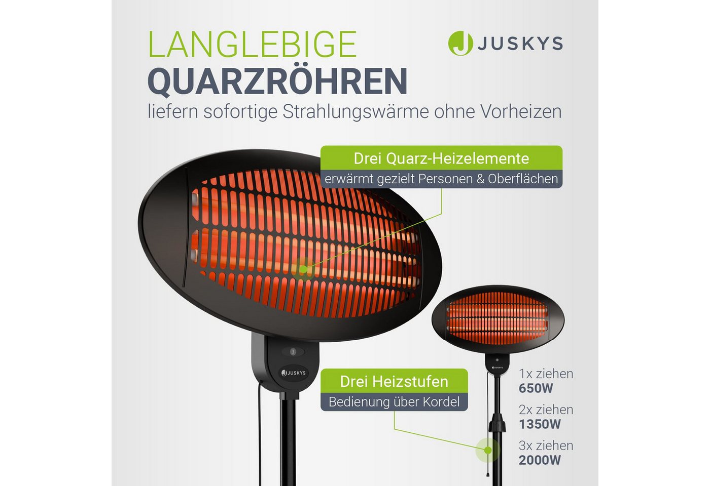 Juskys Infrarotstrahler 2000 W – Schwarz, mit 3 Heizstufen & höhenverstellbarem Gestell Bild 4