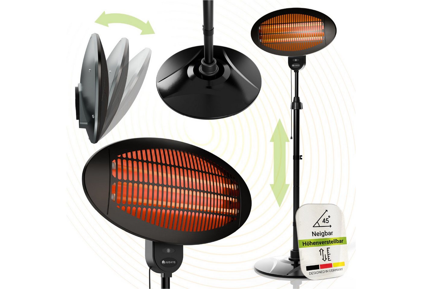 Juskys Infrarotstrahler 2000 W – Schwarz, mit 3 Heizstufen & höhenverstellbarem Gestell Bild 5
