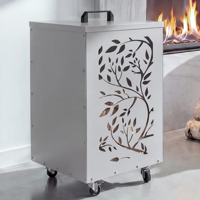 Pelletbehälter MCW-Q30 Ranken, Pelletbox Aufbewahrungsbox für z.B. Tierfutter, Rollen Füße 64x36x36cm ~ weiß-hellgrau