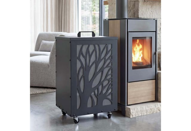 Pelletbehälter MCW-Q30 Bäume, Pelletbox Aufbewahrungsbox für z.B. Tierfutter, Rollen Füße 64x36x36cm ~ anthrazit