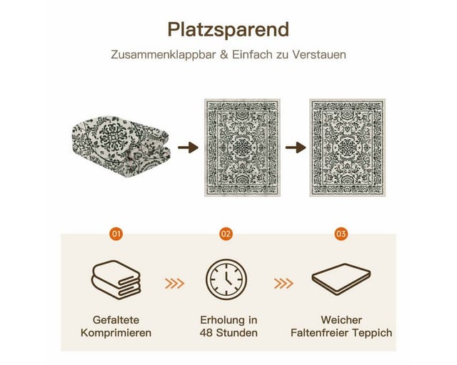 PURECOZY Teppich Kurzflor, Elegantes Blumenmuster, Rutschfest & Waschbar, Rechteckig, Höhe: 6.1 mm, geeignet für verschiedene Innenräume, 60x90 cm