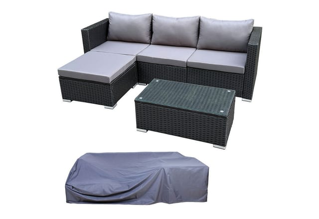 SVITA Loungeset QUEENS, (Set, 6-tlg., Garten-Lounge), modular stellbar, breite Armlehnen, mit Abdeckhaube, Schwarz