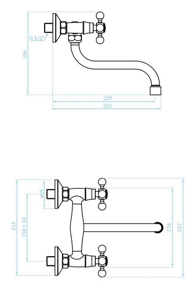 KOLMAN Küchenarmatur Wandmontage Wasserhahn STILO Küchenmischer für Küche in Antik Messing