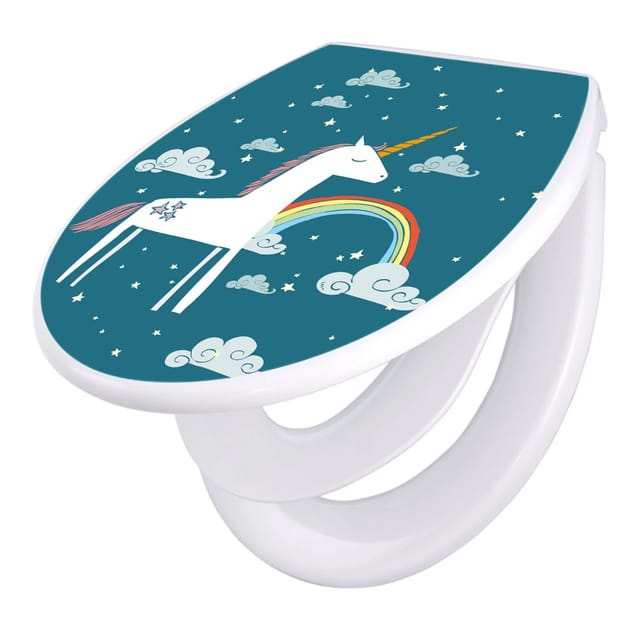 banjado WC-Sitz mit Kindersitz Motiv Einhorn (mit Kindersitz, integrierte Scharniere), 44,9 x 37,1 x 5 cm