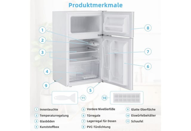COSTWAY Kühlschrank BCD-90, 86 cm hoch, 48.5 cm breit, Gefrierkombination