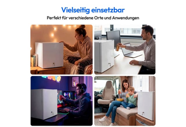 Medion® Kühlschrank MD370001, 50 cm hoch, 48 cm breit, 42 L Gesamtnutzinhalt, wechselbarer Türanschlag, Schloss