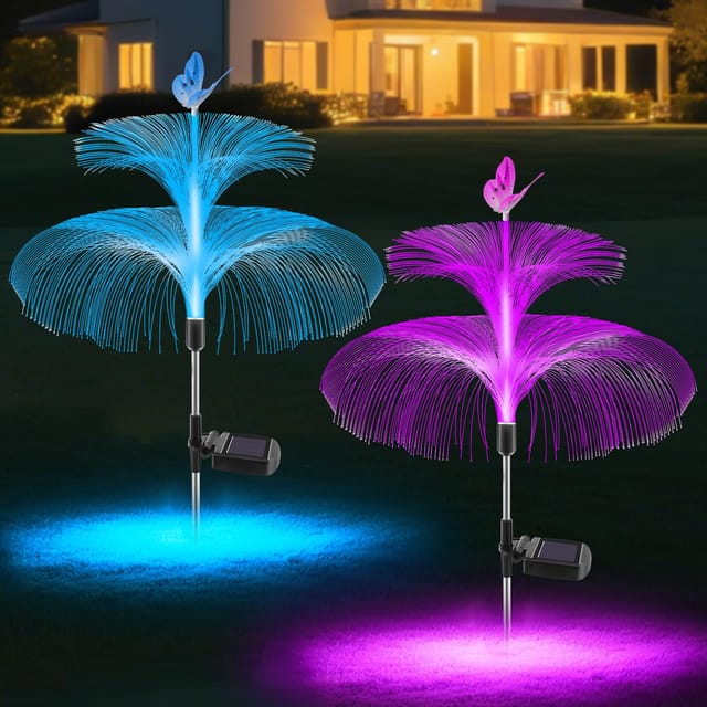Set Aus 2 Dekorativen Solar-gartenleuchten Für Den Außenbereich, Wasserdicht, In Form Von Sternen Und Quallen, Für Gehwege Und Rasenflächen.