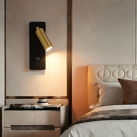 Led-wandleuchte, 350° Drehbar, Helligkeit Einstellbar, Mit Usb-c-anschluss, 8 W, 3000 K, Minimalistische Nachttischlampe, Schlafzimmerdekoration, Schwarz-gold